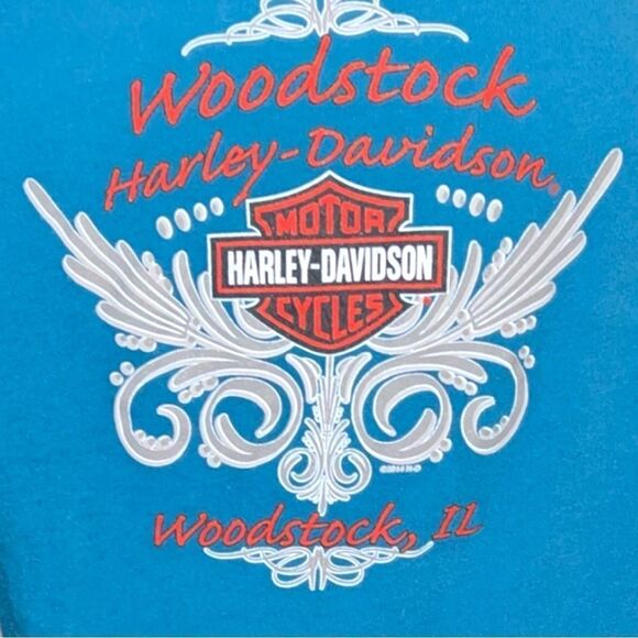 Harley Davidson dark teal green long sleeve top with logo on front - Picture 8 of 10